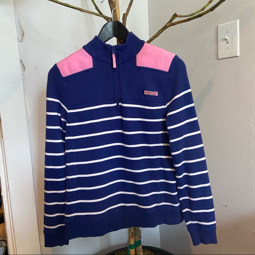 Vineyard Vines Pink and Blue Striped three quarter zip Sweater